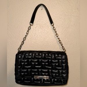 Zara Quilted %100 Leather Chain Handbag Black